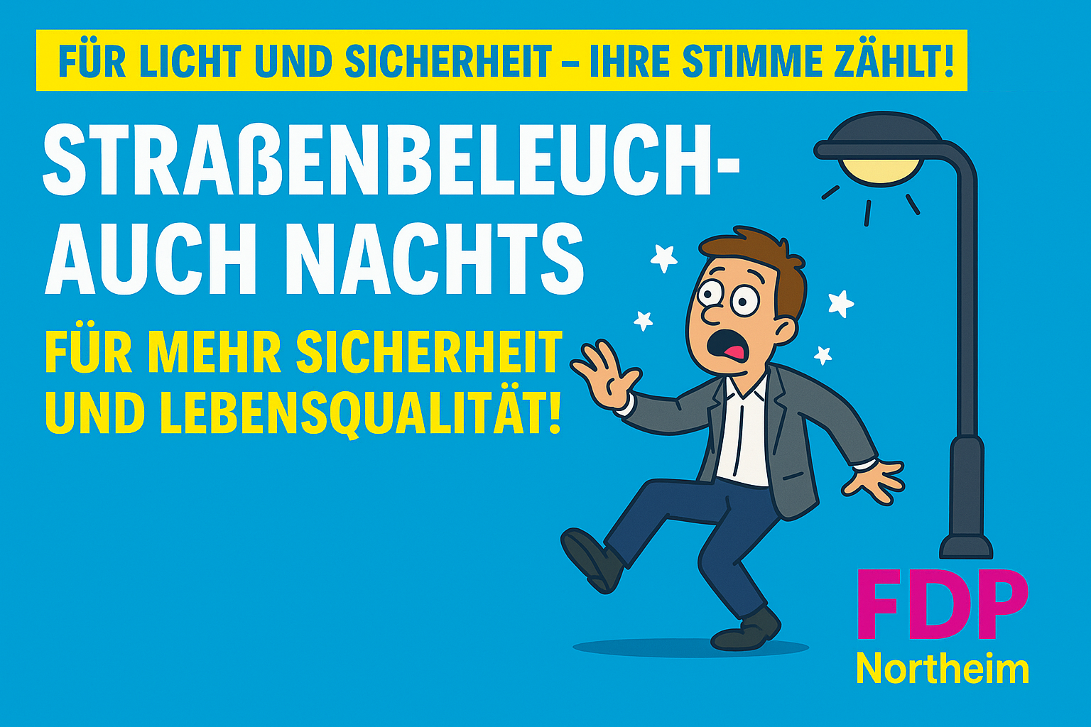 Comic Figur unter Straßenlaterne 